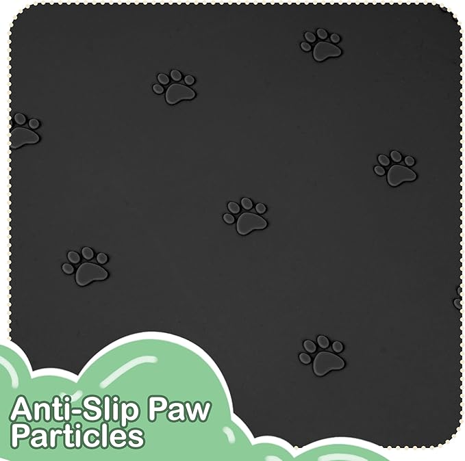 100% Waterproof Silicone Pet Feeding Mat,Warped Resistant Raised Edge BPA-Free Dog Cat Food Mats, Non-Slip Pet Placemat with High Lip to Prevent Spills, Dishwasher Safe, 21.5"x14" Black