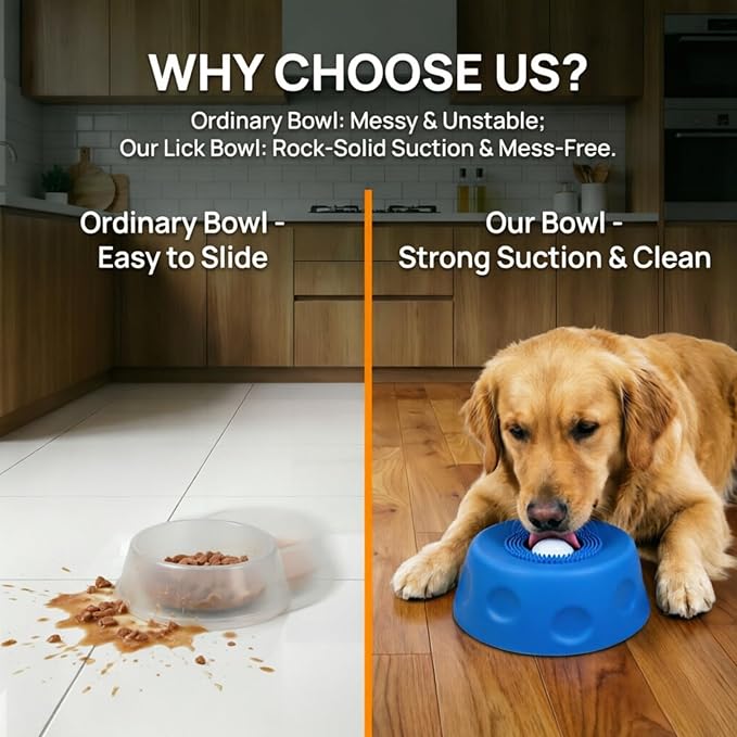 Silicone Lick Bowl for Dogs with Suction Cup, Anti-Slip Slow Feeder, Upgraded Chew-Resistant Ball & Anti-Disassembly Design, 250ml Capacity, Dishwasher Safe, for Small Medium Large Pets (1,Blue)