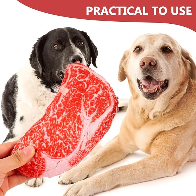 balacoo Realistic Steak Dog Chew Toy with Squeaky Sound Soft Oxford Cloth Interactive Pet Toy for Teeth Grinding and Chewing 7 Inch Durable Puppy Plaything