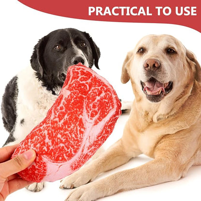 balacoo Realistic Steak Dog Chew Toy with Squeaky Sound Soft Oxford Cloth Interactive Pet Toy for Teeth Grinding and Chewing 7 Inch Durable Puppy Plaything
