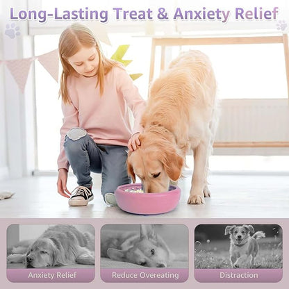 Dog Lick Bowl, ZOURYNUA Non-Slip Slow Feeder Dog Bowls, Enrichment Licking Mat for Distraction, Anxiety Relief Treat Dispenser Freezer, BPA Free Silicone & Dishwasher Safe (Pink, Small)