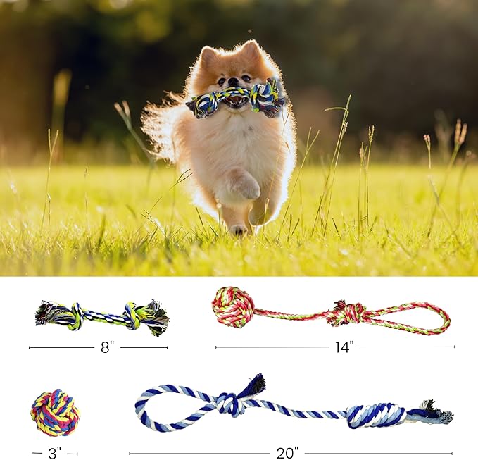 Otterly Pets 4-Pack Puppy Dog Rope Toys for Small to Medium Dogs – Interactive Tug of War Pull Toy for Dogs, Puppy Teething Toys - Machine Washable - Great for Fetch