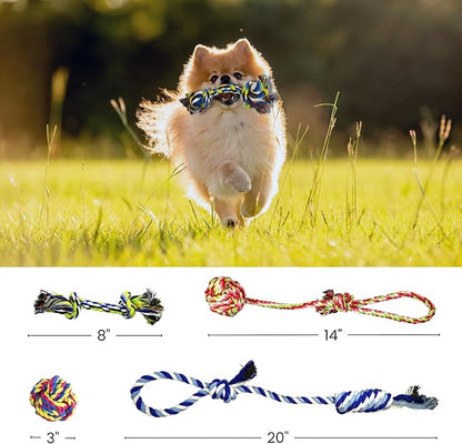 Otterly Pets 4-Pack Puppy Dog Rope Toys for Small to Medium Dogs – Interactive Tug of War Pull Toy for Dogs, Puppy Teething Toys - Machine Washable - Great for Fetch