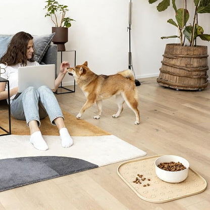 Pet Feeding Mat, Waterproof Anti-Slip Placemats for Dog Cat Bowl Silicone Pet Food Mat, Raised Edge Prevent Spills on Floor & Carpet, Dishwasher Safe (Gray, 11" x 11")