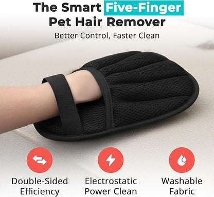 Pet Hair Removal Gloves for Dogs and Cats, Reusable Electrostatic Grooming Tool, 2-Piece Set for Furniture, Clothing, Car Seats Reusable 2-in-1 Design, 2 Pack