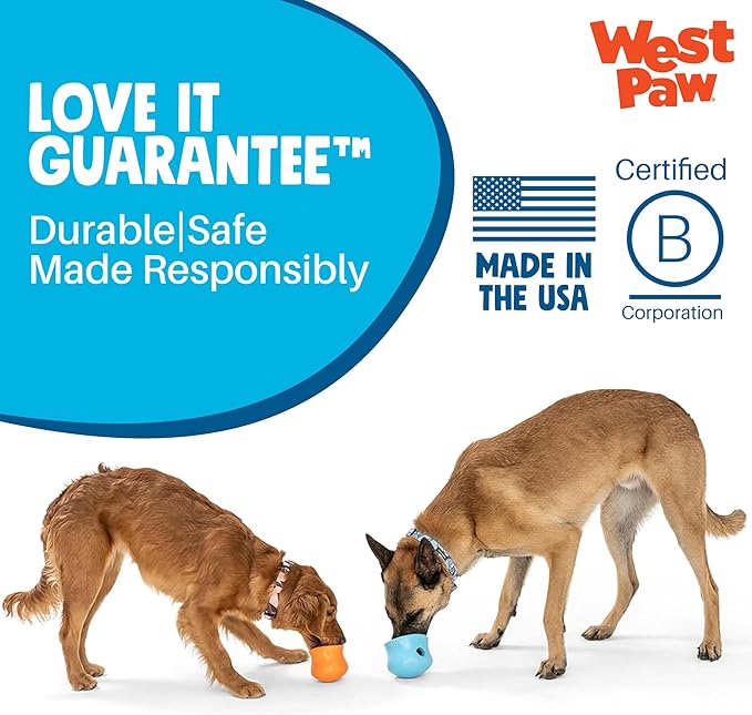 WEST PAW Zogoflex Toppl Interactive Treat Dispensing Puzzle Dog Toy for Mental Stimulation & Enrichment-Holds Kibble & Treats-Lickable, Freezable & Dishwasher Safe-Made in USA-XL-Tangerine