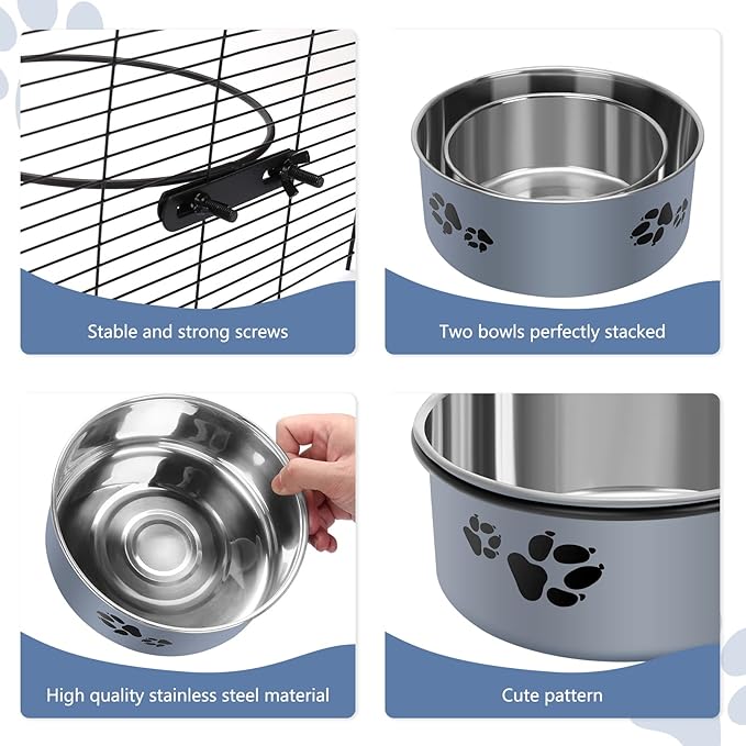 Kennel Water Bowl, Stainless Steel Dog Crate Water Bowl No Spill, 2 Pack Hanging Dog Bowls for Kennel Cage,Metal Pet Dog Food Dish Feeder for Dogs Cats