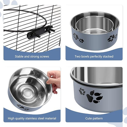 Kennel Water Bowl, Stainless Steel Dog Crate Water Bowl No Spill, 2 Pack Hanging Dog Bowls for Kennel Cage,Metal Pet Dog Food Dish Feeder for Dogs Cats