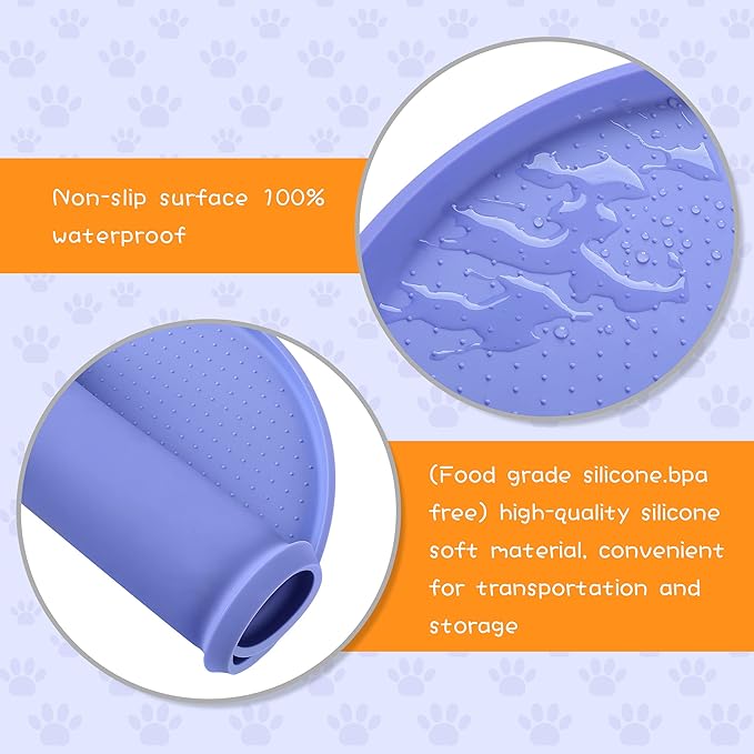 100% Waterproof 0.5" Raised Edge BPA Free Silicone Dog Food Mat, Pet Cat Feeding Mats Contain Spills Protects Floors, Placemats for Cats and Dogs Water Bowl Dishwasher. (Small, Purple)
