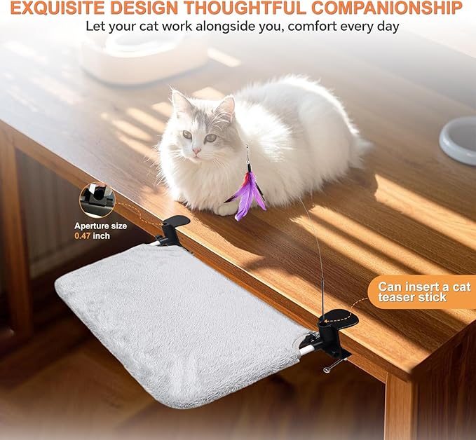 Cat Desk Bed - Sturdy Mounted Cat Hammock with Clamps,Max Load 49 LBS,Double-Sided Bed Cloth Design,Removable Washable,for Modern Furniture for Home Office
