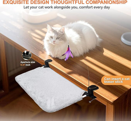 Cat Desk Bed - Sturdy Mounted Cat Hammock with Clamps,Max Load 49 LBS,Double-Sided Bed Cloth Design,Removable Washable,for Modern Furniture for Home Office
