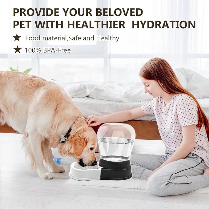 4 Liters Automatic Dog Water Dispenser, Gravity Pet Bowl Holds 2 Soda Bottles, No-Spill Cat Feeder for Large Dogs, BPA-Free & Easy Clean, Less Refills for Travel, Black
