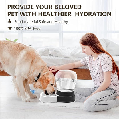 4 Liters Automatic Dog Water Dispenser, Gravity Pet Bowl Holds 2 Soda Bottles, No-Spill Cat Feeder for Large Dogs, BPA-Free & Easy Clean, Less Refills for Travel, Black