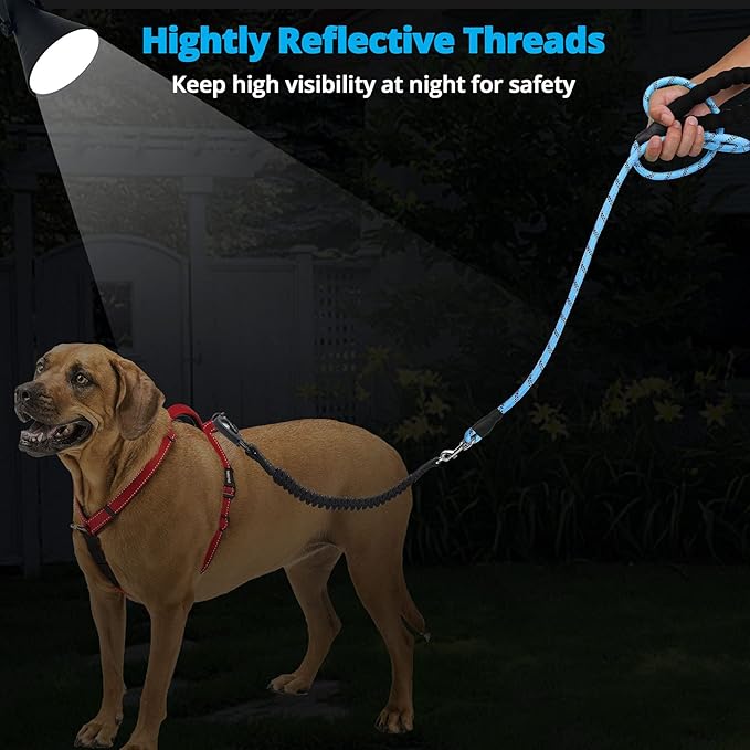 Long Dog Leash 40 FT: Heavy Duty Rope Leashes for Dogs Training with Swivel Lockable Hook Reflective Threads Bungee and Padded Handle - Dog Lead for Large Small Medium Dogs Outside Walking Hiking Blue