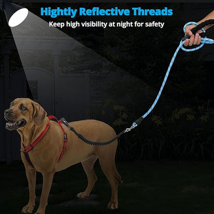 Long Dog Leash 30 FT: Heavy Duty Rope Leashes for Dogs Training with Swivel Lockable Hook Reflective Threads Bungee and Padded Handle - Dog Lead for Large Small Medium Dogs Outside Walking Hiking Blue