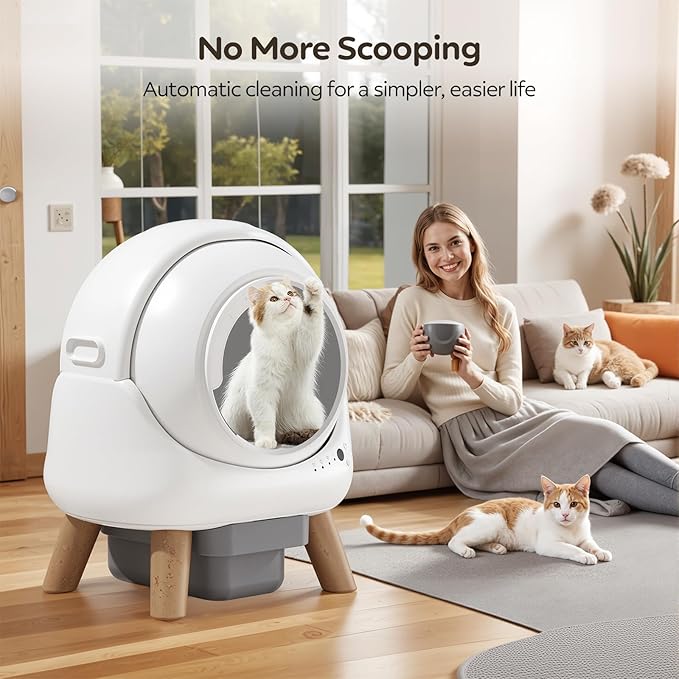 Automatic Litter Box, Self Cleaning Litter Box for Multiple Cats with App Control, Dual Safety Protection, Odor-Free Waste Disposal, Includes Trash Bags, White
