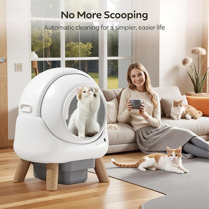 Automatic Litter Box, Self Cleaning Litter Box for Multiple Cats with App Control, Dual Safety Protection, Odor-Free Waste Disposal, Includes Trash Bags, White