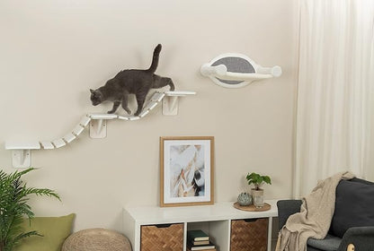 Trixie Wall Mounted Cat Bridge – Space-Saving Cat Wall Shelves for Climbing, Jumping & Vertical Play – Elevated Cat Furniture with 3 Platforms – White, 59.1 x 11.8 x 5.5 in