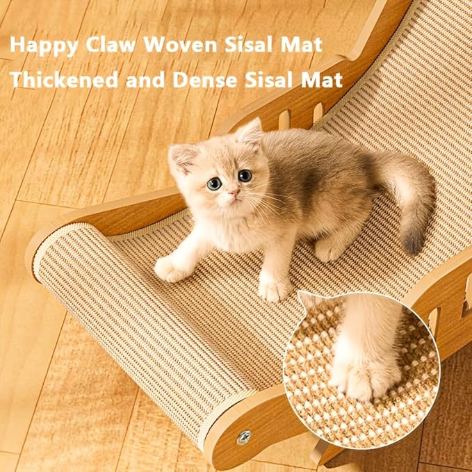 Natural Wood Cat Hammock with Scratching Board – Durable Sisal Lounger for Indoor Cats, Ergonomic Cat Furniture for Rest, Play & Scratching | Sturdy & Stylish Design (Small)