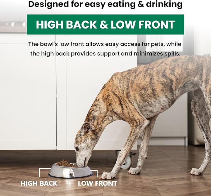 Iconic Pet 8 Cup/64 Oz Heavy Weight Non-Skid Stainless Steel High Back Pet Food/Water Bowls with Removable Anti Skid Rubber Ring - Dog/Cat Feeding Bowl in Unique Design, Dishwasher Safe