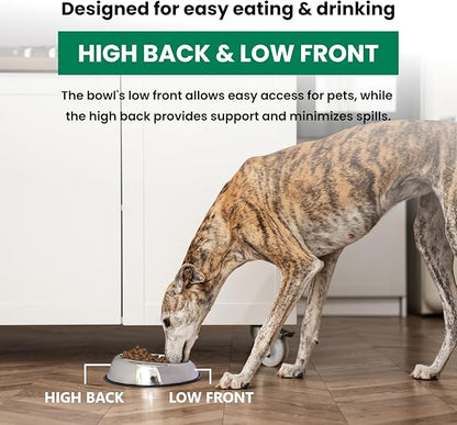 Iconic Pet 8 Cup/64 Oz Heavy Weight Non-Skid Stainless Steel High Back Pet Food/Water Bowls with Removable Anti Skid Rubber Ring - Dog/Cat Feeding Bowl in Unique Design, Dishwasher Safe
