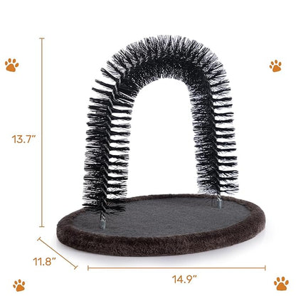 Hollypet Self Grooming Massager and Scratcher Toy - Cat Arch Brush for Back Grooming, Hair Cleaner Pads, Dark Brown