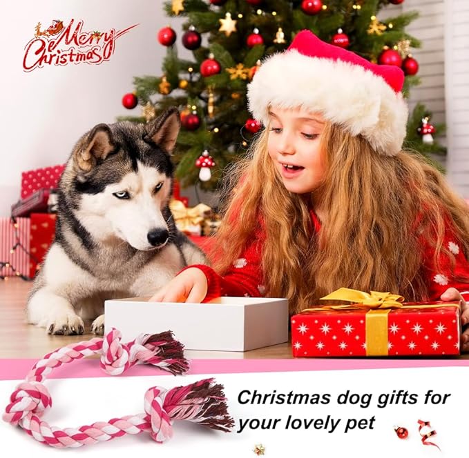 SZEE Dog Rope Toys, 24 in 3 Knots Chew Rope for Small, Medium and Large Dogs, Natural Cotton Pet Pull Toy for Tug of War and Teeth Cleaning, Fits Valentine’s Day Vibe (Pink)