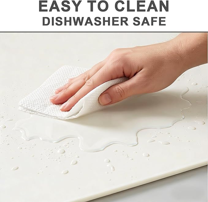 ESTHELLO Waterproof Pet Feeding Mats - Advanced Silicone Dog Food Mat Easy to Clean for Dog & Cat Bowls, 24''x16'' Cream White