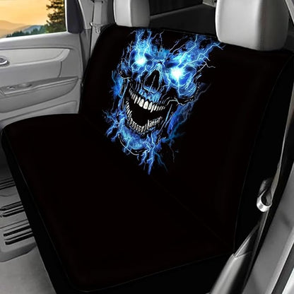 AFPANQZ Blue Flame Skull Full Wrap Car Seat Covers Rear Bench Protection Cushion Backseat Mats Against Dirt & Pet Fur Dust-Proof Universal Car Accessories Decoration Set