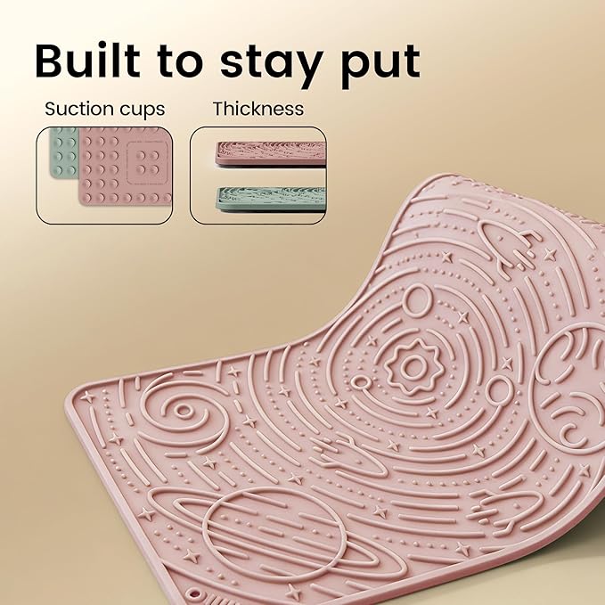 OHMO Lick Mat for Dogs Cats, (Sage Green + Coral, 2pcs, 9.8"×5.9") Galaxy Design Slow Feeder with Suction Cups, Keep Them Busy & Anxiety Relief, Easy Clean Enrichment Accessories
