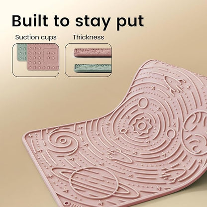 OHMO Lick Mat for Dogs Cats, (Sage Green + Coral, 2pcs, 9.8"×5.9") Galaxy Design Slow Feeder with Suction Cups, Keep Them Busy & Anxiety Relief, Easy Clean Enrichment Accessories