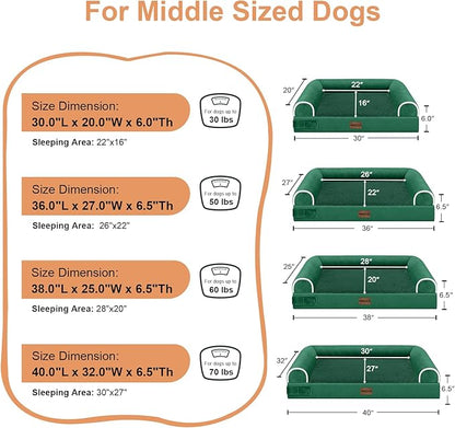 Medium Large Dog Bed Orthopedic Washable: Beds Bolster Medium Large Sized Dog Bed Egg Crate Foam Couch Sofa Waterproof with Removable Cover - Emerald