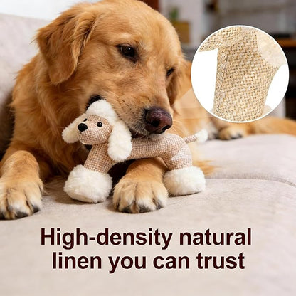 Linen Animal Shape Cotton Rope Dog Chew Toy, Squeaky, Sturdy Linen Fabric (Sheep)