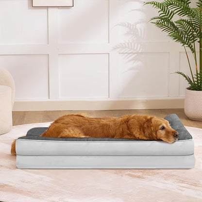 Dog Bed Large Sized Dogs, Orthopedic Dog Bed for Large Dogs, Waterproof Pet Bed with Washable Removable Cover, L-Shaped Pet Couch with Portable Handle 36"x27"x6.5", Grey Flannel