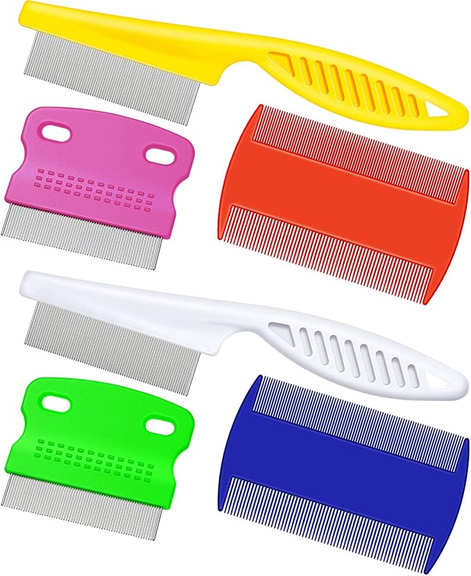 Boao 6 Pack Flea Lice Comb Stainless Steel Dog Cat Grooming Combs with Rounded Teeth, Double Sided Pet Tear Stain Remover Dematting Tool for Pets(White, Yellow, Green, Purple, Orange, Dark Blue)