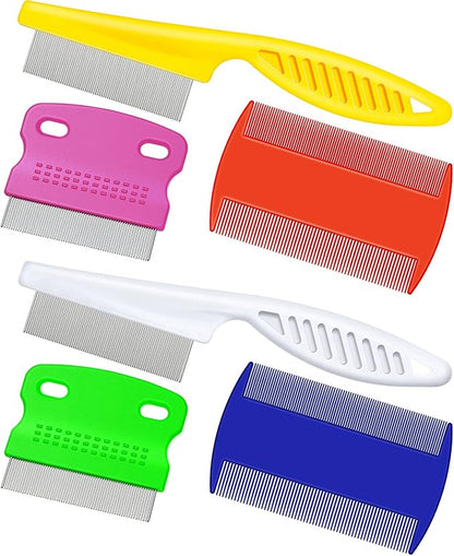 Boao 6 Pack Flea Lice Comb Stainless Steel Dog Cat Grooming Combs with Rounded Teeth, Double Sided Pet Tear Stain Remover Dematting Tool for Pets(White, Yellow, Green, Purple, Orange, Dark Blue)