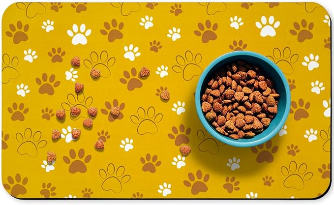 Dog Food Mat, Absorbent Water Bowl Mats Cat Pet Feeding Placemats Yellow 16 * 24 inch