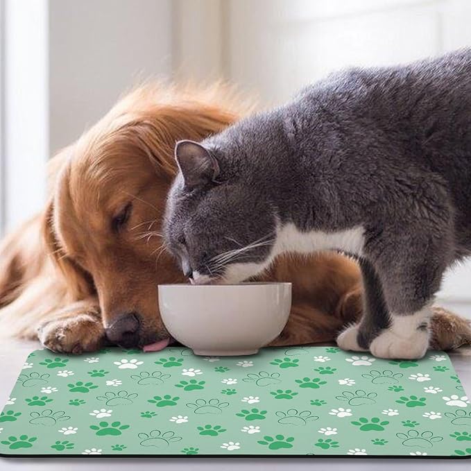 Dog Food Mat, Absorbent Water Bowl Mats Cat Pet Feeding Placemats Green 24 * 32 inch