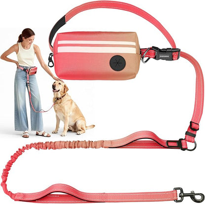 Hands Free Dog Leash with Removable Zipper Pouch, Dual Padded Handles and Durable Bungee for Walking, Jogging and Running Your Dog (Large, 35-140 lbs-Orange