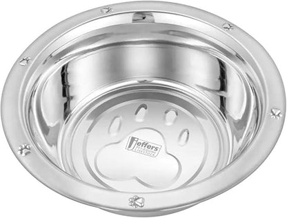 Jeffers Pet Stainless Steel Pet Food & Water Bowl – Embossed Paw Print, Wide Lip, Non Slip, Dishwasher Safe, Rust Resistant Metal Dog Cat Feeding Dish for Indoor Outdoor Crate Travel Use, 5 Quart