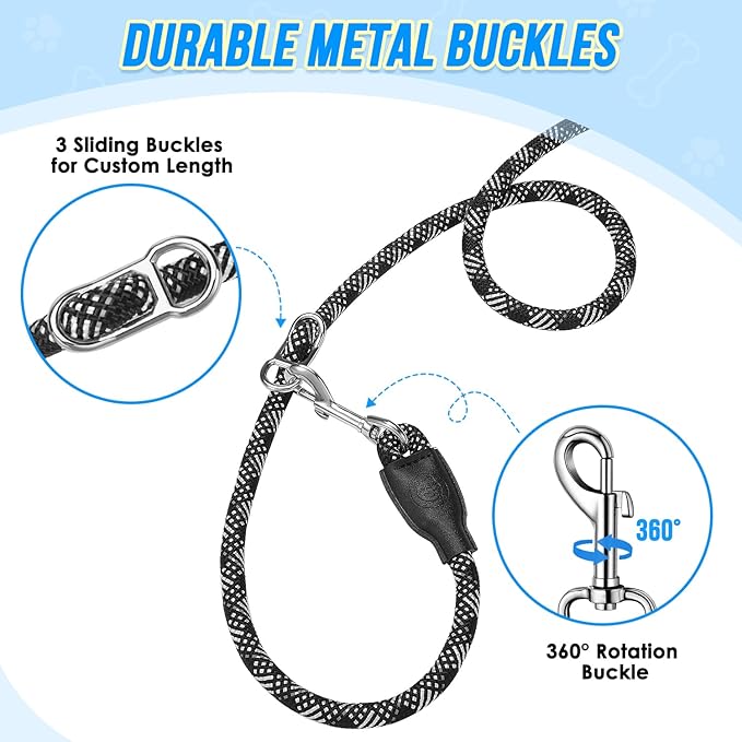Lukovee Hands Free Dog Leash, 10FT Adjustable Training Lead 1/2 Inch Nylon Heavy Duty Lead No Pull for Large Medium Dogs, Tangle Free Reflective Waist-Leash for Walking Running(Xie-Black, plus Handle)