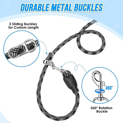 Lukovee Hands Free Dog Leash, 10FT Adjustable Training Lead 1/2 Inch Nylon Heavy Duty Lead No Pull for Large Medium Dogs, Tangle Free Reflective Waist-Leash for Walking Running(Xie-Black, plus Handle)