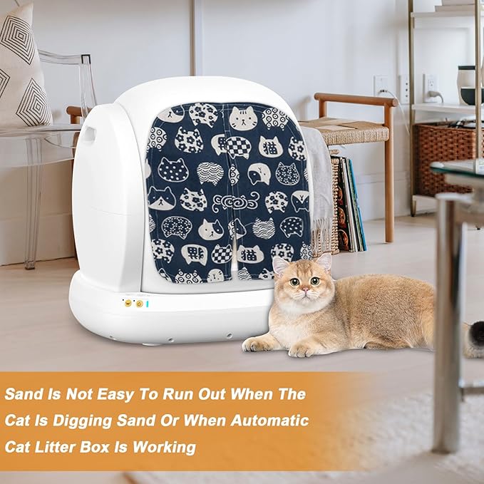 Cat Litter Box Curtain, Litter Box Curtain for Enclosed Self-Cleaning Boxs - Blue Square 14.9''L X 13.8''W （Curtain Only）