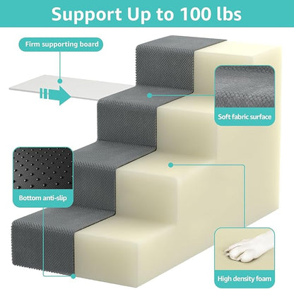 YENING Large Dog Stairs for High Beds - 24 Inches Tall Extra Wide Pet Steps for Large Dogs to Get on Bed 4 Deep Step for Couch