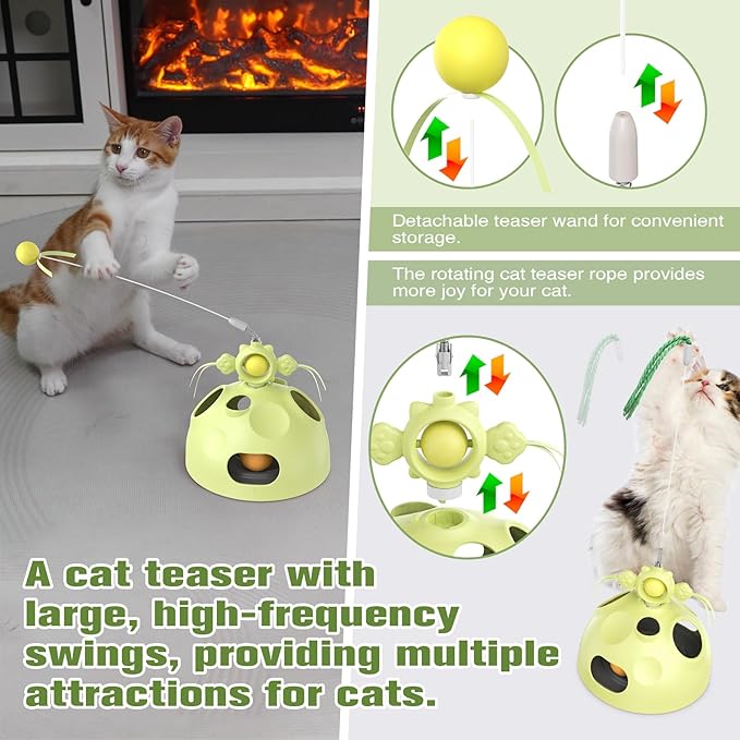 Cat Toy, 4-in-1 Cat Interactive Toys for Indoor Cats, Hide and Seek Cats Toys, Spinning Toy and Kitty Food Dispenser Feeder Treat Dispensing Feeding Toy (Green)