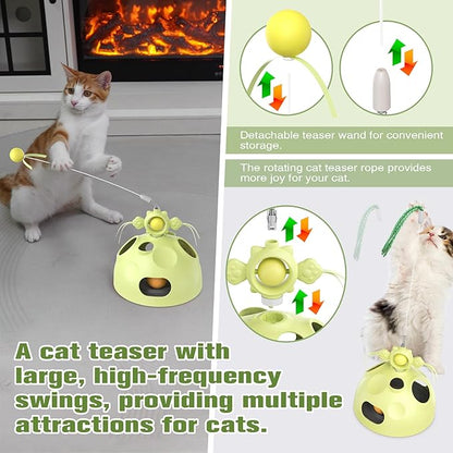 Cat Toy, 4-in-1 Cat Interactive Toys for Indoor Cats, Hide and Seek Cats Toys, Spinning Toy and Kitty Food Dispenser Feeder Treat Dispensing Feeding Toy (Green)