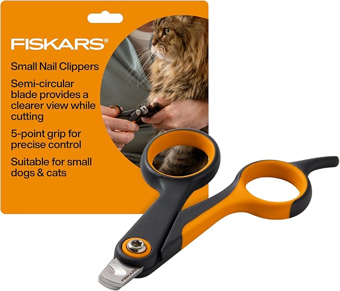 Fiskars Pet Small Pet Nail Clippers, Cat and Dog Nail Trimmers for Grooming, Pet Supplies with Precision Stainless Steel Blades & SoftGrip Handle, 4.25”, Orange/Black