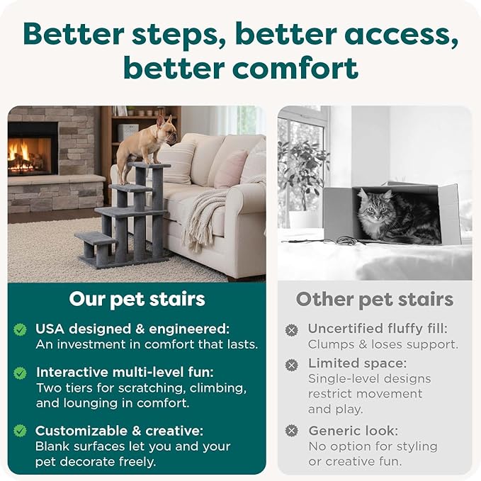 Furhaven Steady Paws Multi-Step Pet Stairs for High Beds & Sofas - Brown, 4-Step