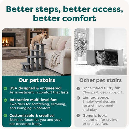 Furhaven Steady Paws Multi-Step Pet Stairs for High Beds & Sofas - Brown, 4-Step