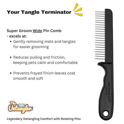 Super-Groom Combs with Smooth Rotating teeth for Painless Mat Removal (Black, 22 Coarse-Teeth)